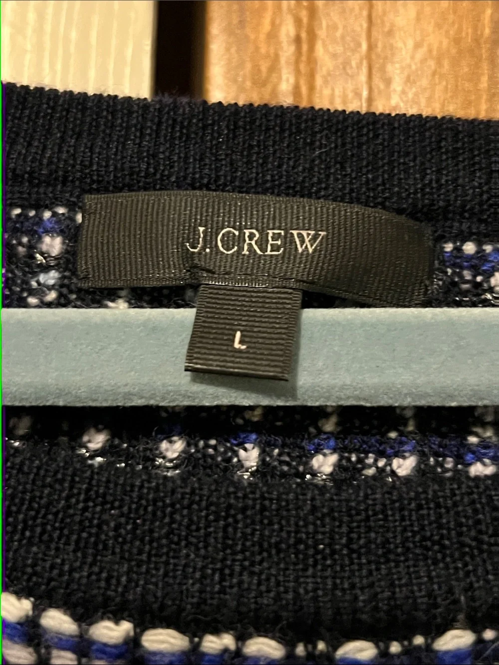 J. Crew Navy and White and Black Patterned Crewneck Sweater